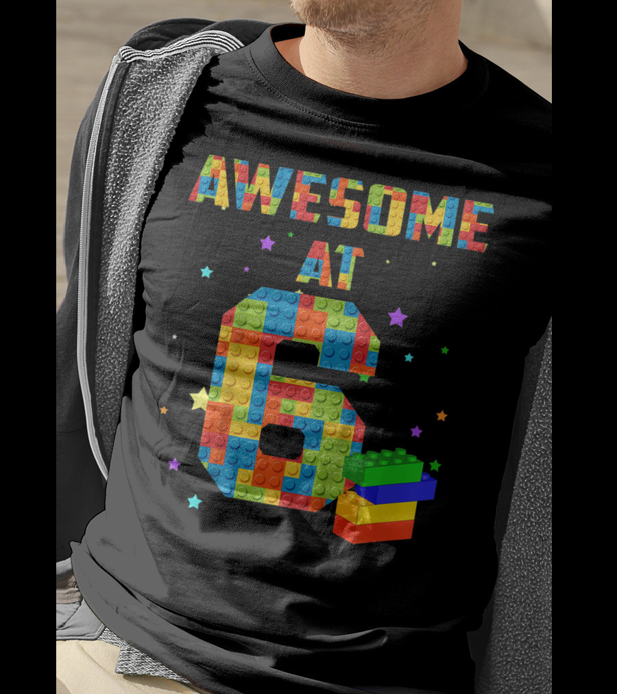 Awesome At 6 Building Blocks Birthday T-Shirt