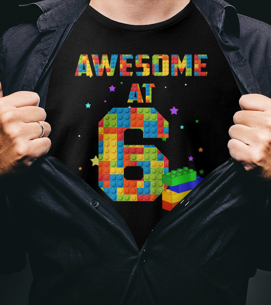 Awesome At 6 Building Blocks Birthday T-Shirt