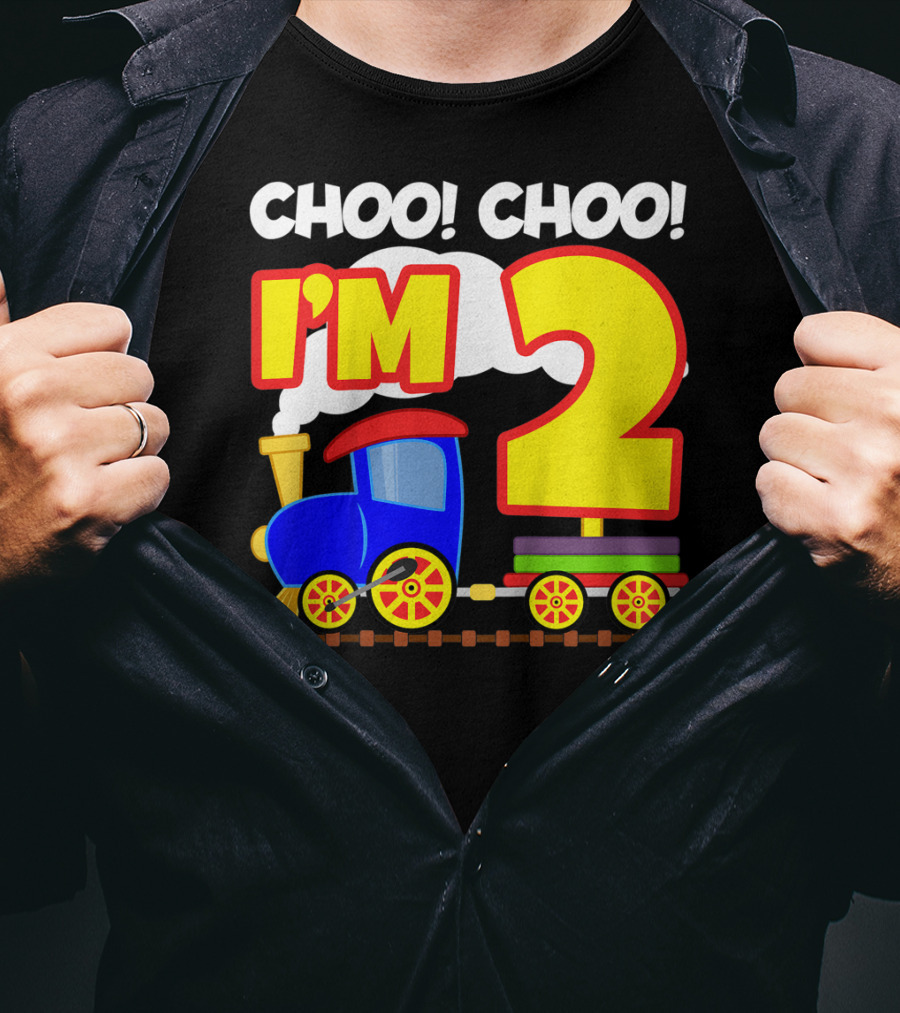 Choo Choo I'm 2 Year Old Train Birthday Toddler Fun T-Shirt