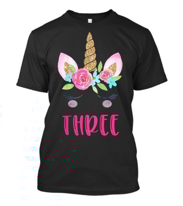 Three Unicorn Birthday Girl 3 Year Old Kids T-Shirt