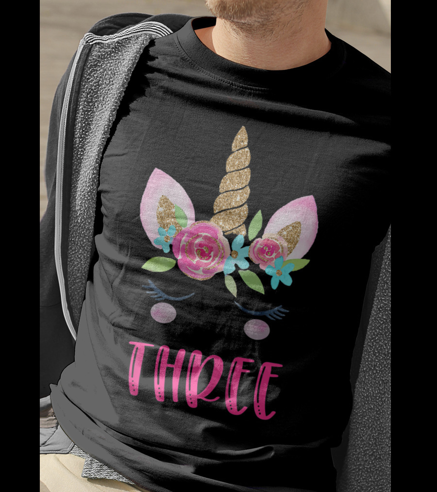 Three Unicorn Birthday Girl 3 Year Old Kids T-Shirt