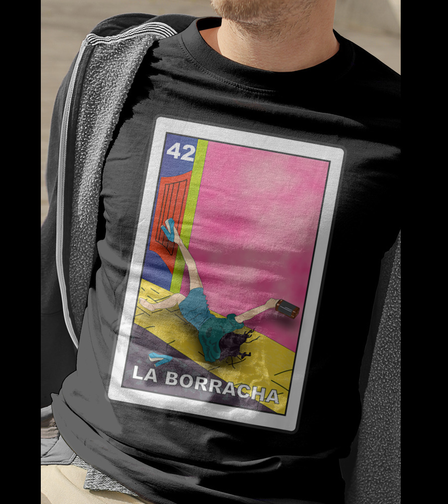 La Borracha Loteria Mexican Lottery Card 42 Bright Pink Background T-Shirt