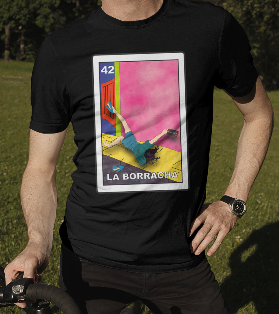 La Borracha Loteria Mexican Lottery Card 42 Bright Pink Background T-Shirt