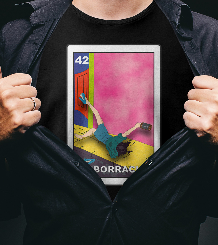 La Borracha Loteria Mexican Lottery Card 42 Bright Pink Background T-Shirt