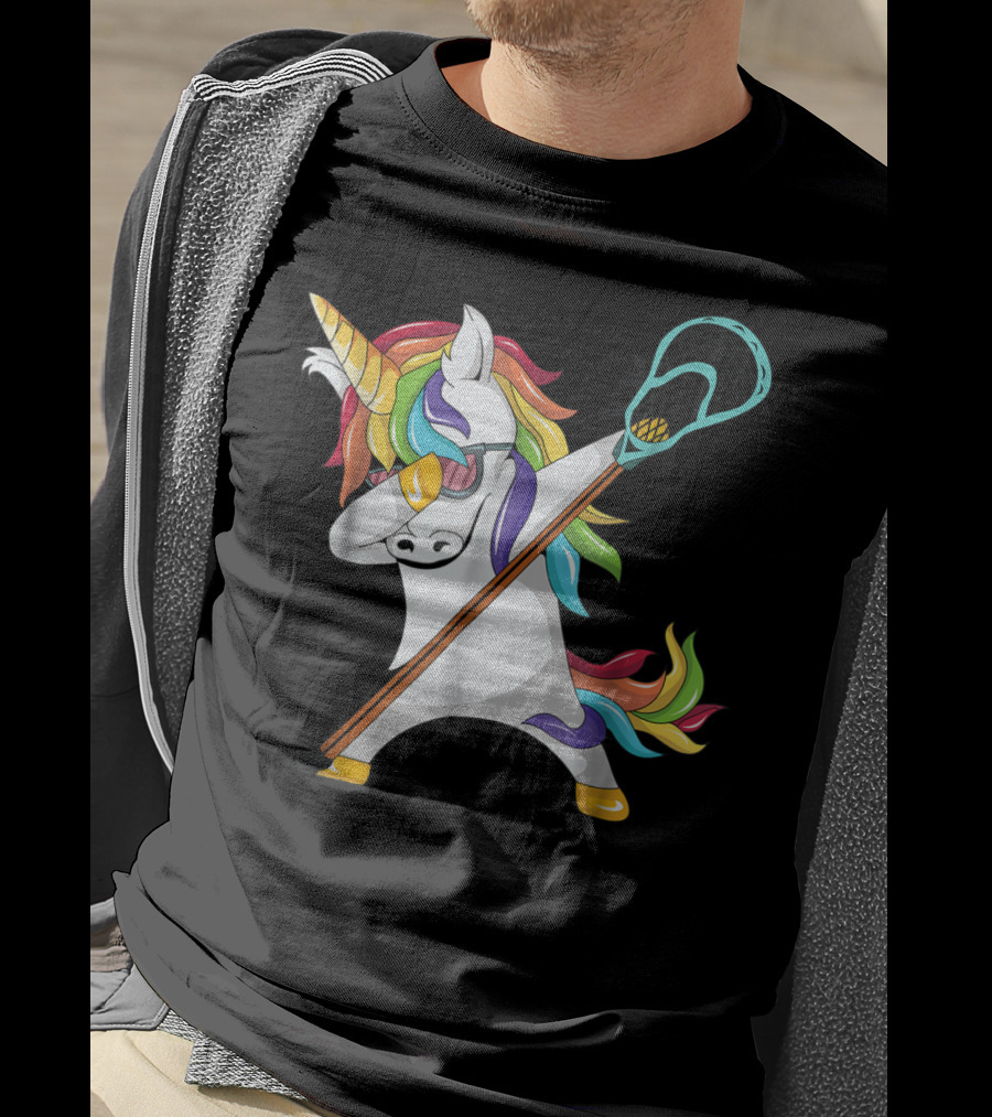 Lacrosse Dab Dabbing Unicorn With Colorful Mane T-Shirt