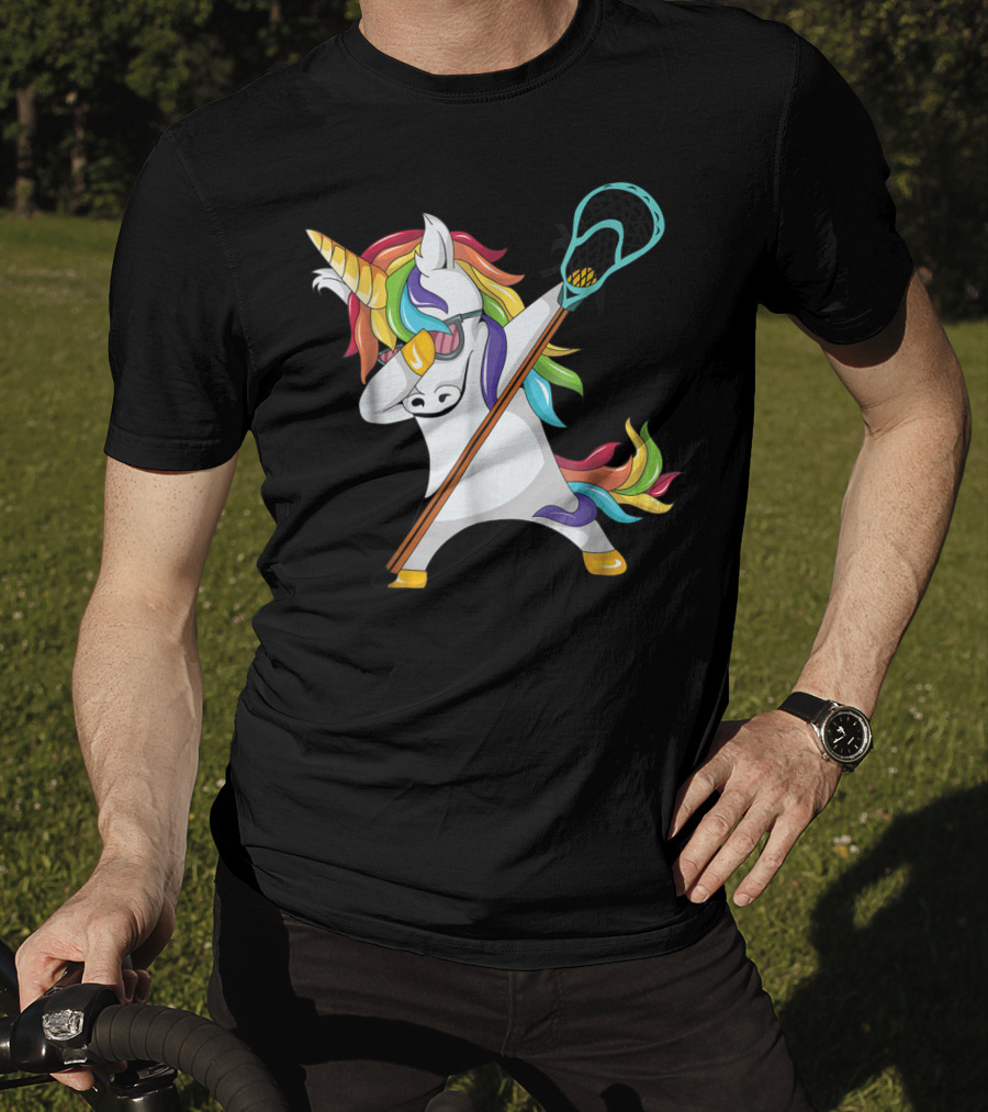 Lacrosse Dab Dabbing Unicorn With Colorful Mane T-Shirt