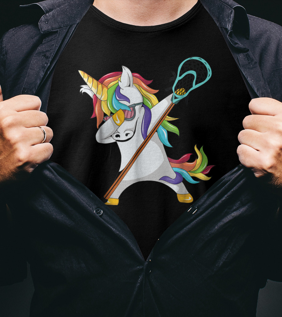 Lacrosse Dab Dabbing Unicorn With Colorful Mane T-Shirt