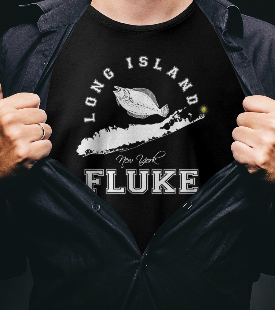 Long Island New York Fluke Fishing Map T-Shirt