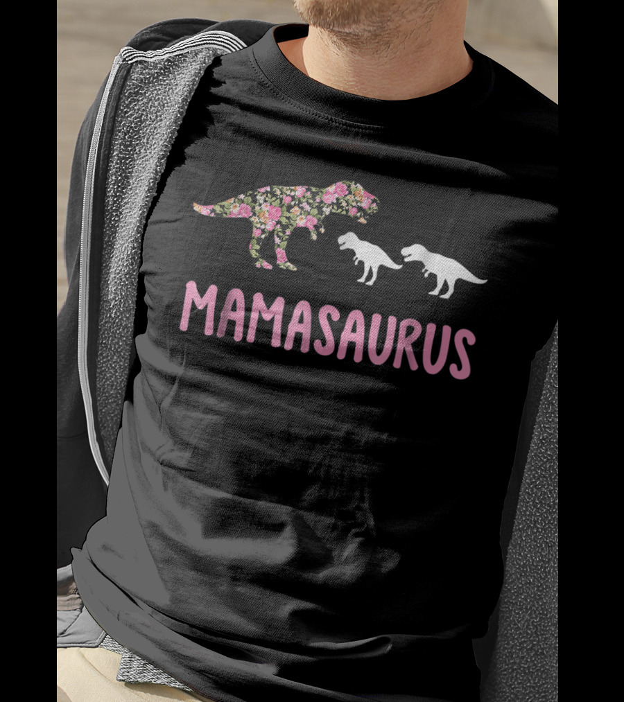 Mamasaurus Floral Dinosaur With Baby Dinosaurs T-Shirt