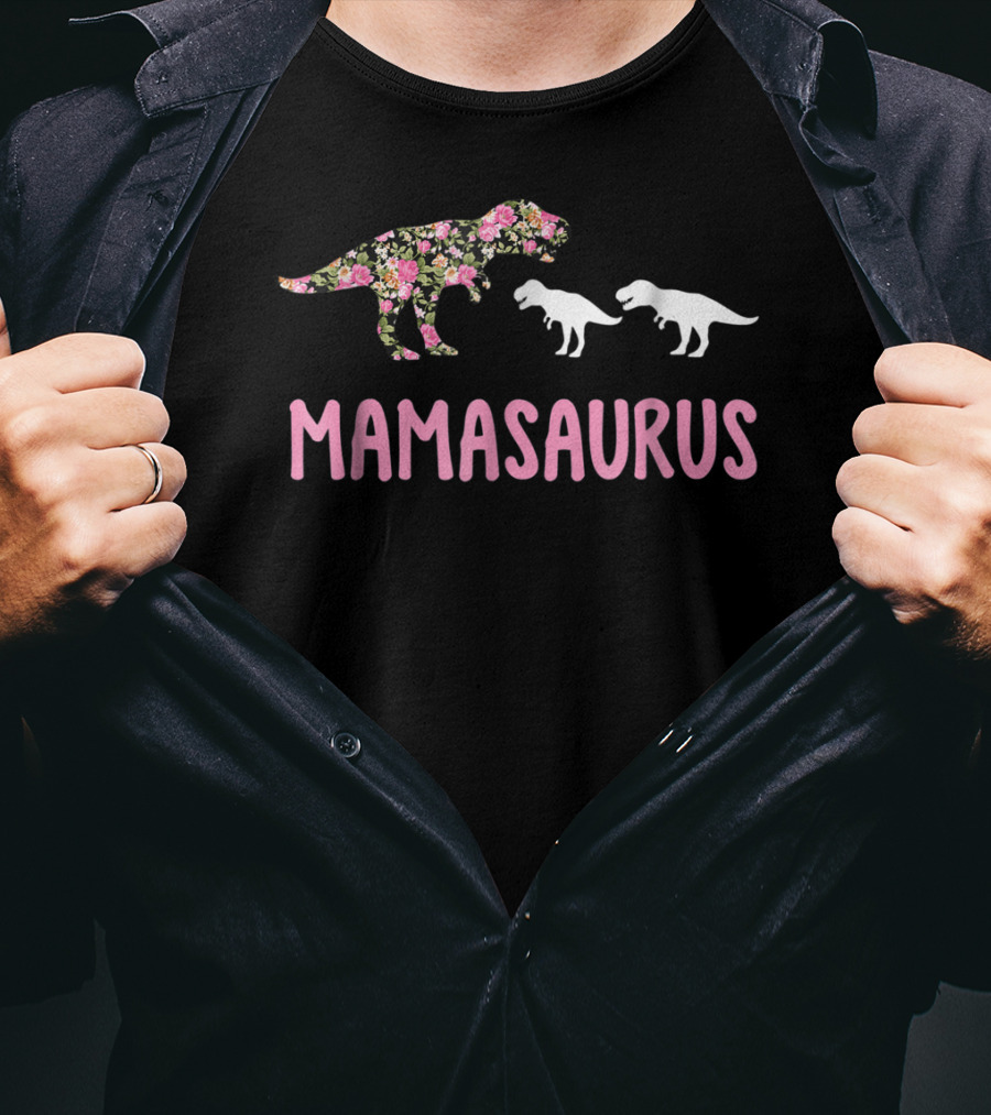 Mamasaurus Floral Dinosaur With Baby Dinosaurs T-Shirt