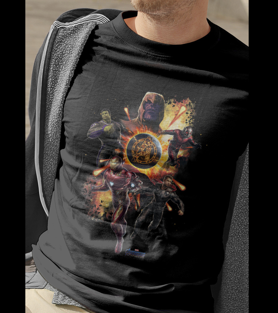 Marvel Avengers Endgame Thanos Iron Man Hulk Captain America Ant-Man Planet Explosion T-Shirt