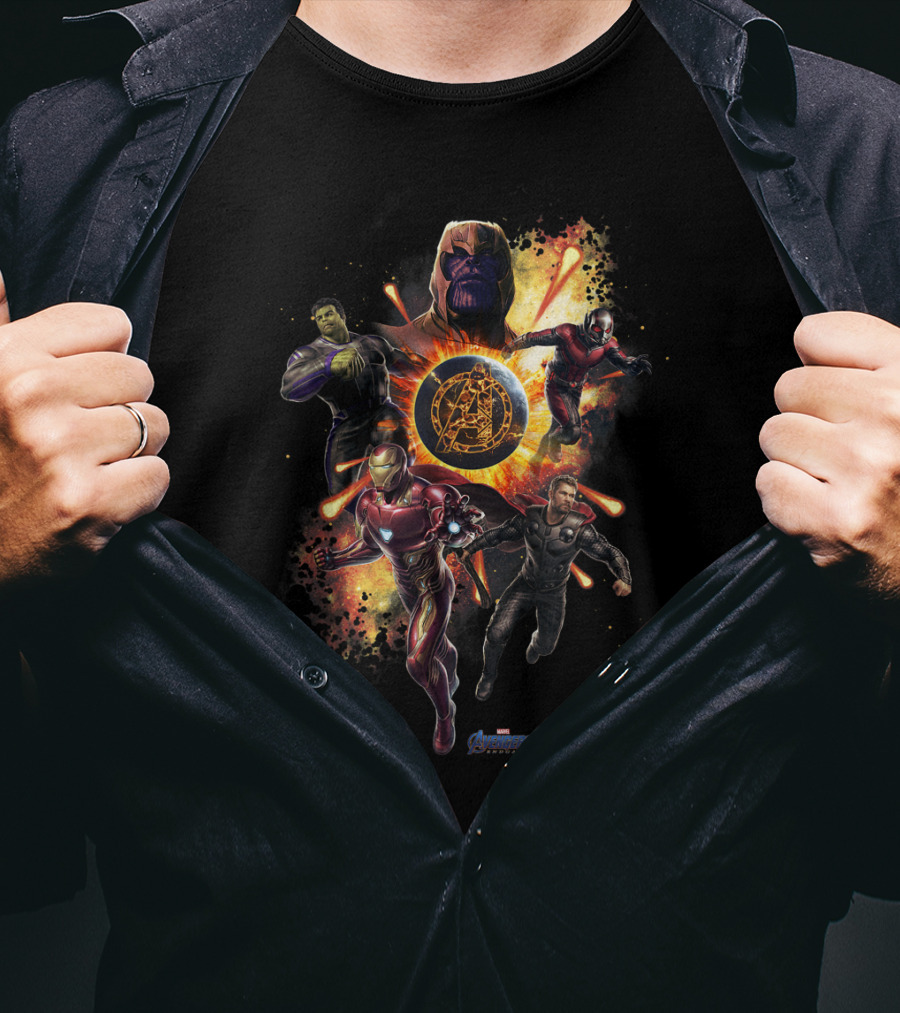 Marvel Avengers Endgame Thanos Iron Man Hulk Captain America Ant-Man Planet Explosion T-Shirt