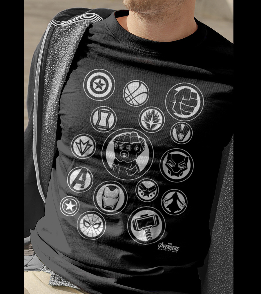 Marvel Avengers Infinity War Tonal Hero Icon Graph Avengers Captain America Iron Man Spider-Man Hulk Thor Black Panther Groot Star-Lord Doctor Strange Guardians Infinity Gauntlet T-Shirt