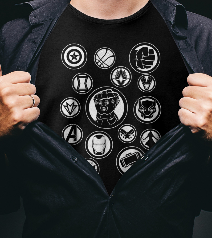 Marvel Avengers Infinity War Tonal Hero Icon Graph Avengers Captain America Iron Man Spider-Man Hulk Thor Black Panther Groot Star-Lord Doctor Strange Guardians Infinity Gauntlet T-Shirt