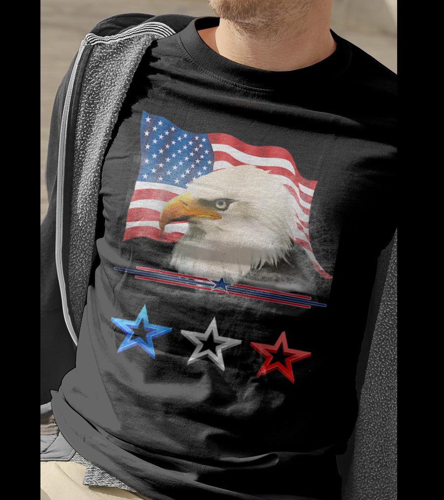 American Flag Eagle With Red White Blue Stars T-Shirt