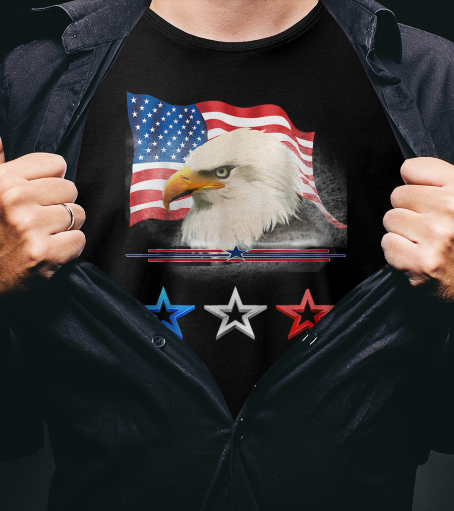 American Flag Eagle With Red White Blue Stars T-Shirt