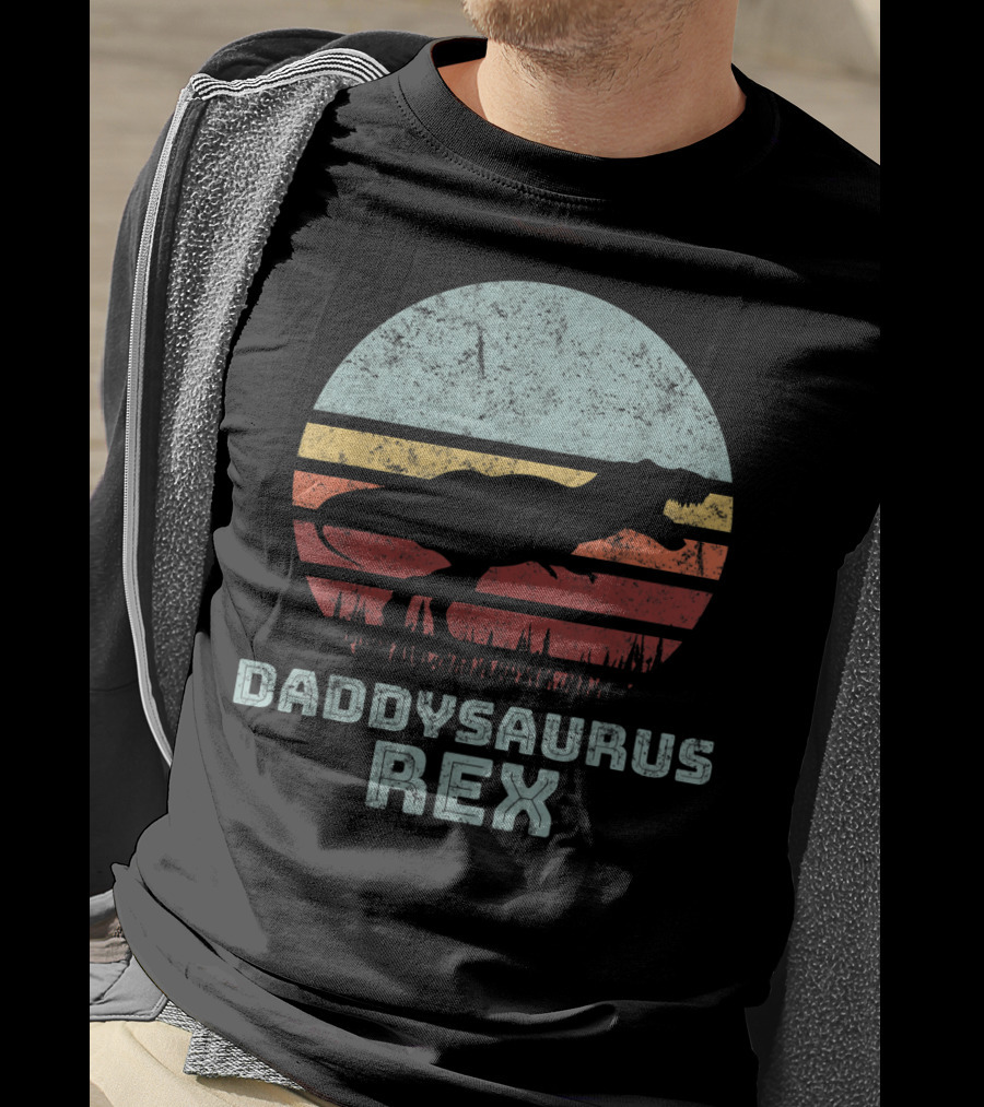 Daddysaurus Rex TRex Sunset Dinosaur Father's Day T-Shirt