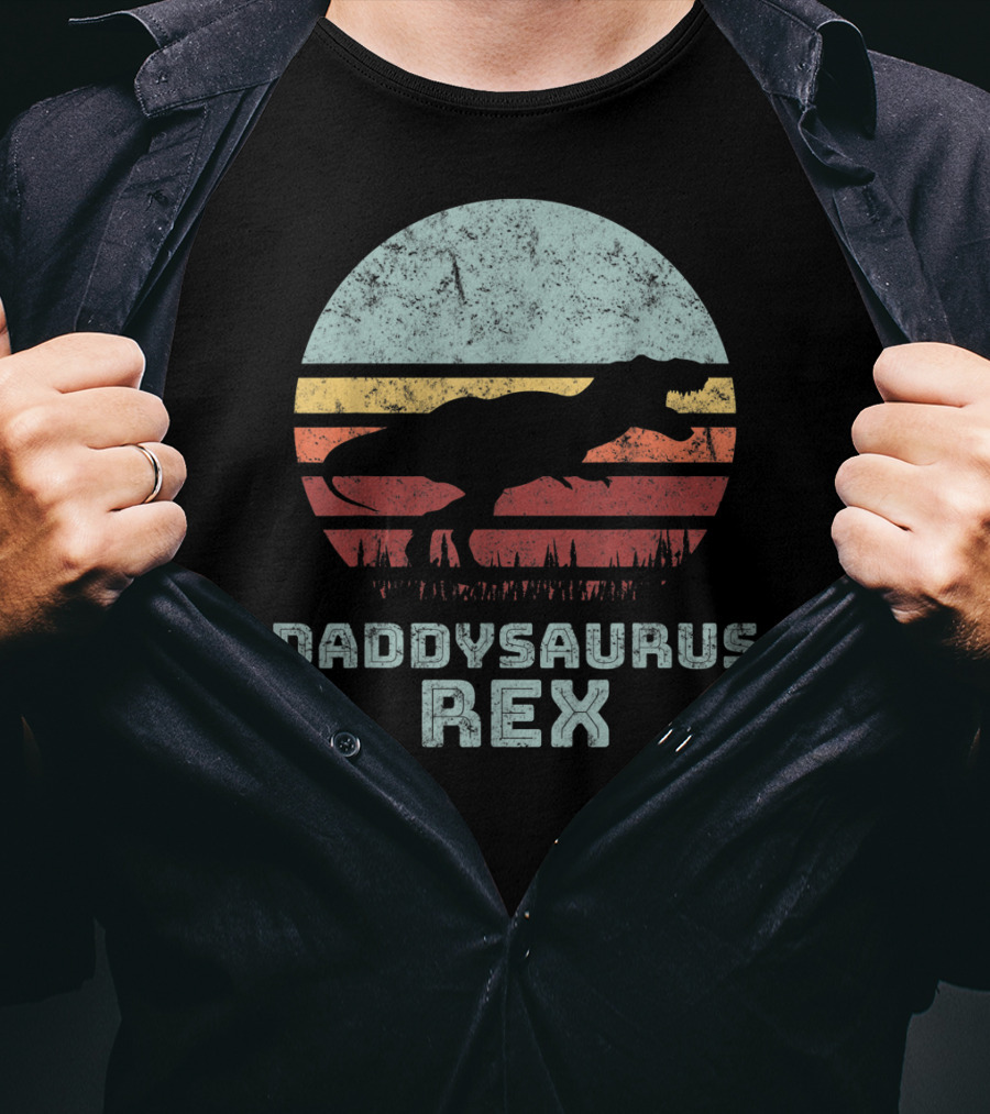 Daddysaurus Rex TRex Sunset Dinosaur Father's Day T-Shirt
