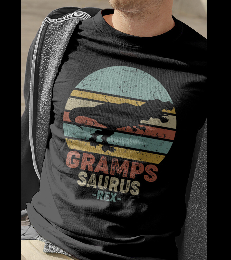 Grampsaurus Dinosaur Vintage Rex Retro Stripes T-Shirt