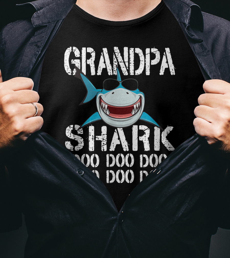 Grandpa Shark Doo Doo Doo Sunglasses Smile Family T-Shirt
