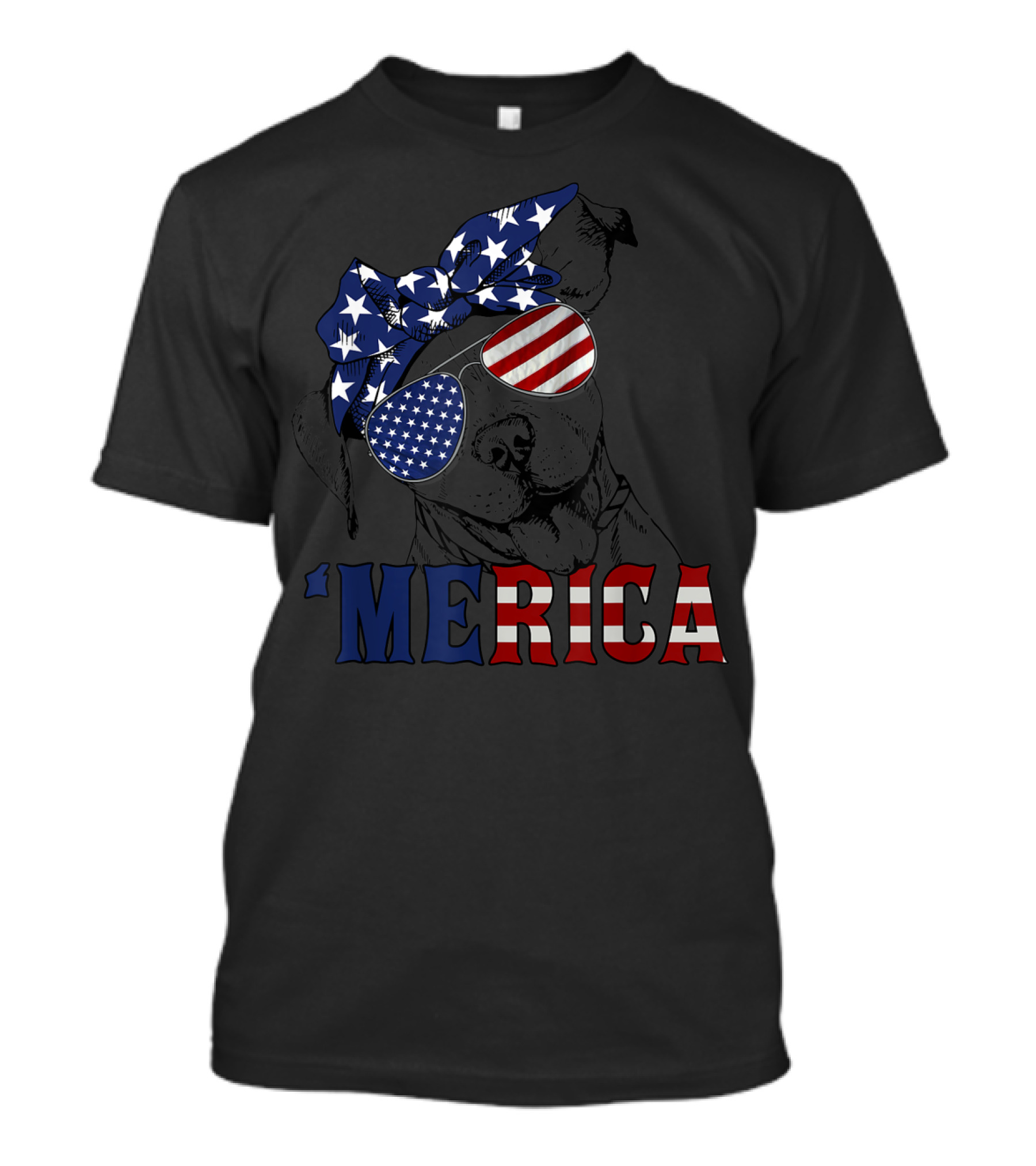 'Merica Patriotic Stars And Stripes Pitbull With USA Flag Glasses T-Shirt