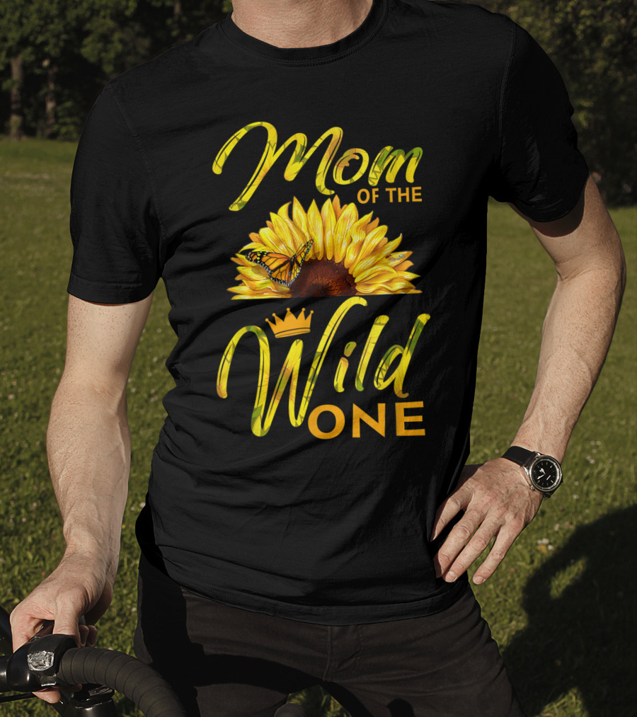 Mom Of The Wild One Sunflower Monarch Butterfly Crown T-Shirt
