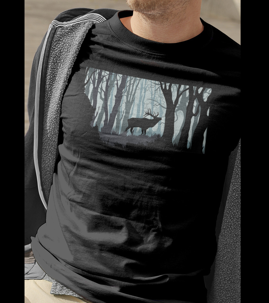 Montana Elk Hunting Silhouette In Forest T-Shirt