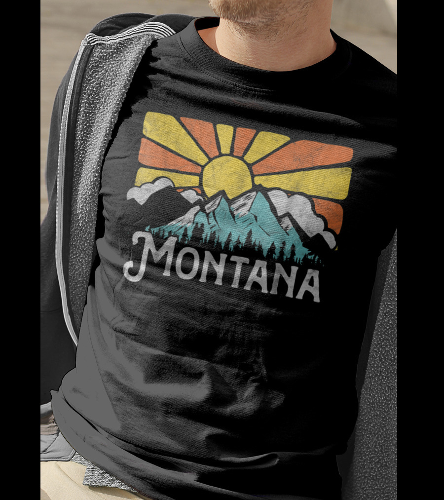 Montana Eighties Style Mountains Sun Retro T-Shirt