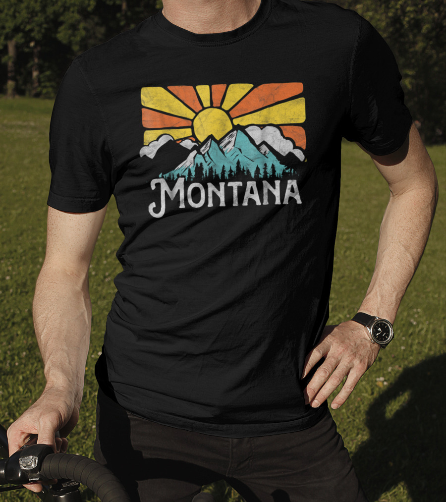 Montana Eighties Style Mountains Sun Retro T-Shirt