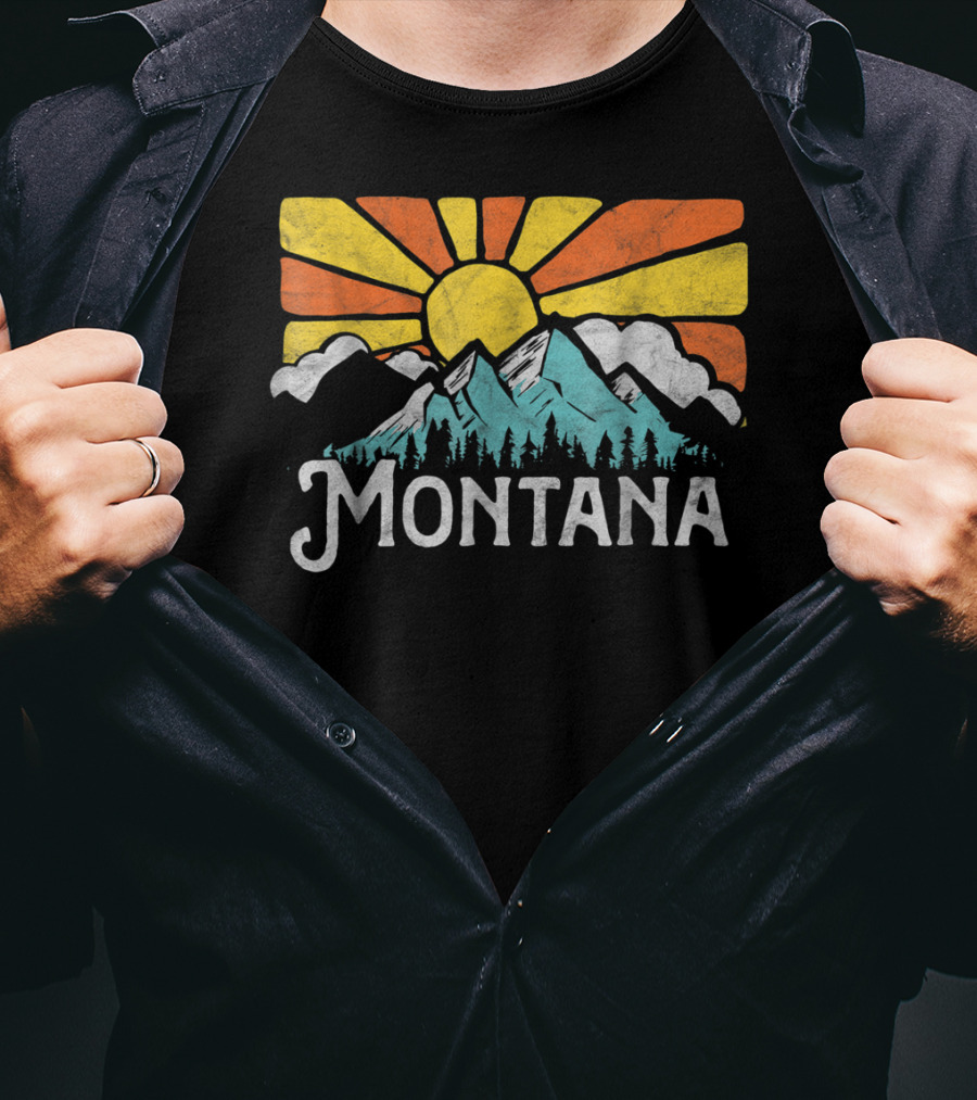 Montana Eighties Style Mountains Sun Retro T-Shirt
