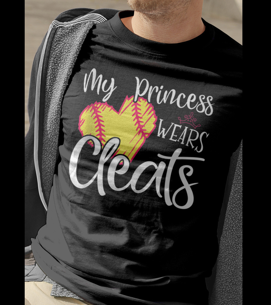 My Princess Wears Cleats Softball Heart T-Shirt