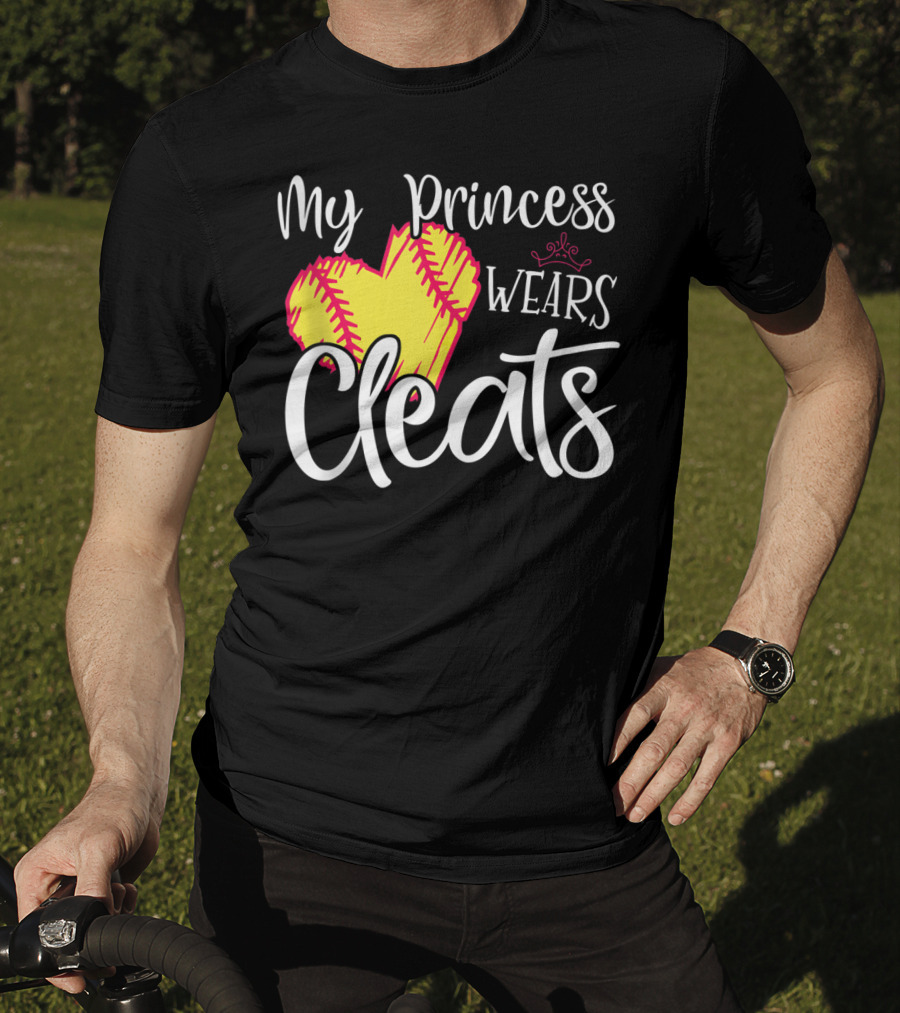 My Princess Wears Cleats Softball Heart T-Shirt