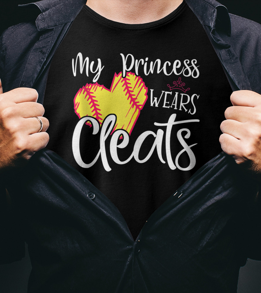 My Princess Wears Cleats Softball Heart T-Shirt