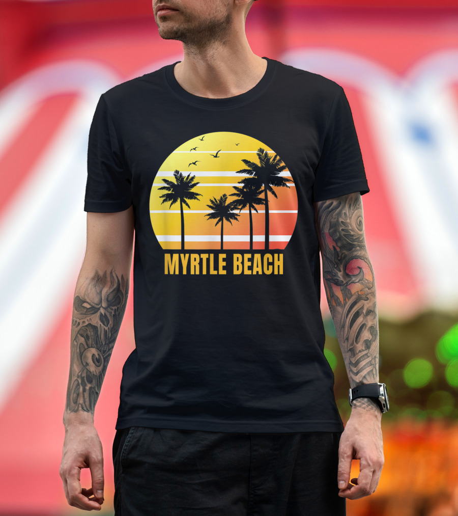 Myrtle Beach South Carolina Palm Trees Sunset Vacation Souvenir T-Shirt