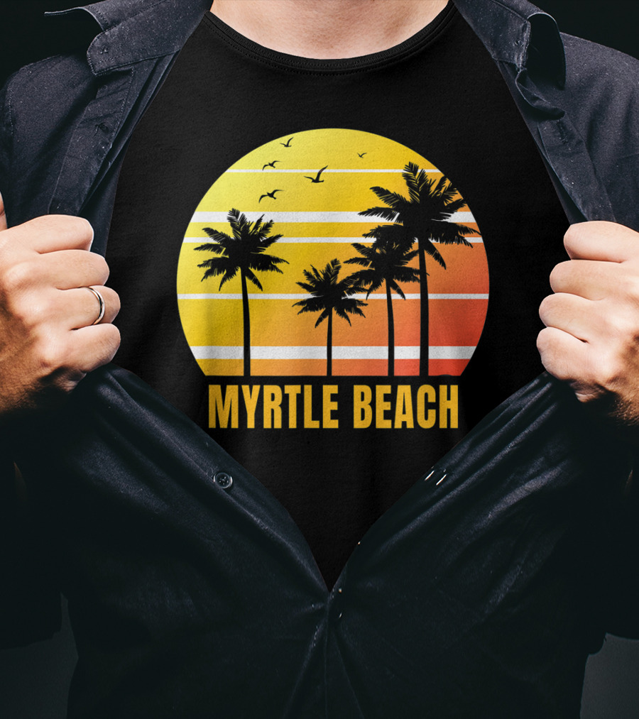 Myrtle Beach South Carolina Palm Trees Sunset Vacation Souvenir T-Shirt