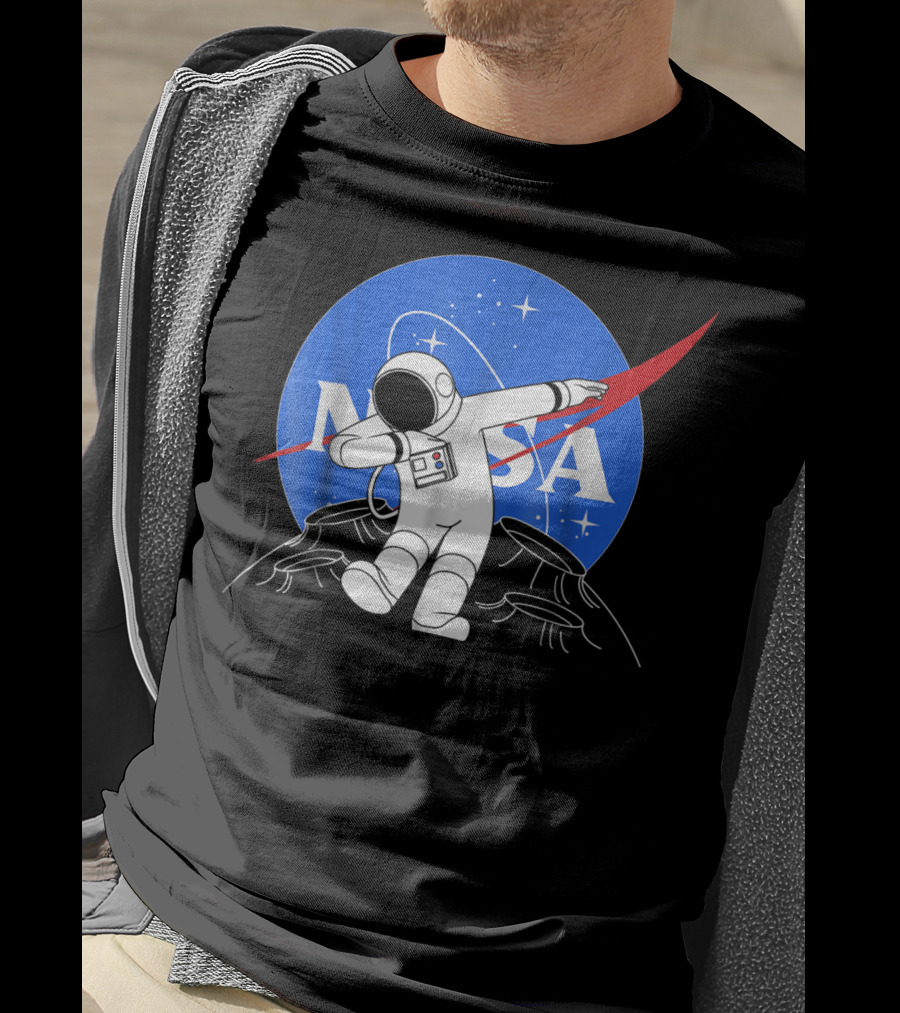 NASA Astronaut Dab On The Moon Iconic Logo Parody Spacewalk Scene T-Shirt