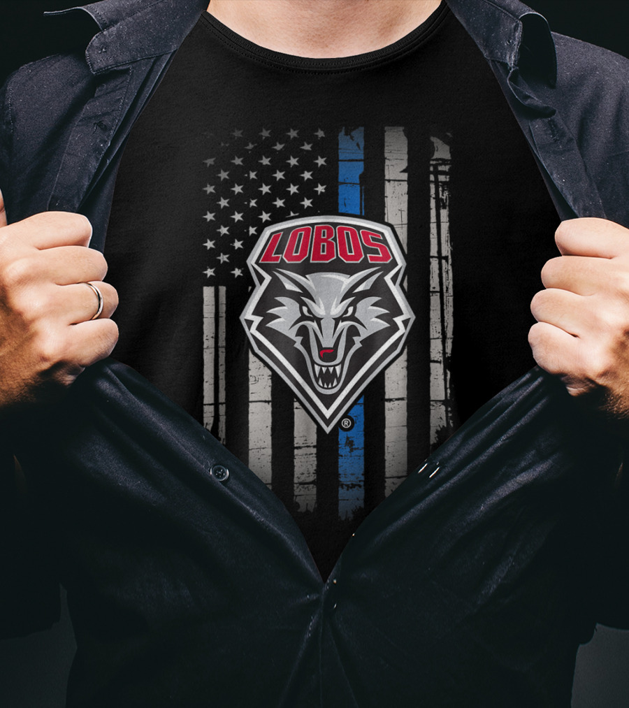 Lobos Thin Blue Line American Flag New Mexico T-Shirt