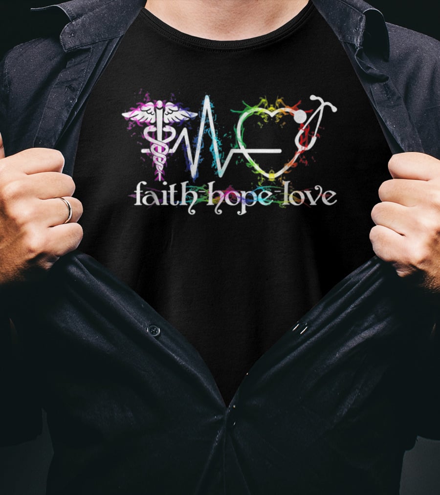 Faith Hope Love Nurse Everyday Superhero Medical Icons T-Shirt