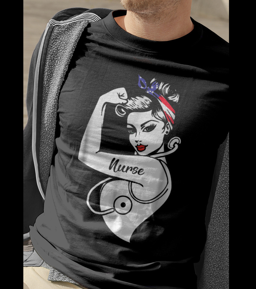 Nurse Strong Woman American Flag Bandana T-Shirt