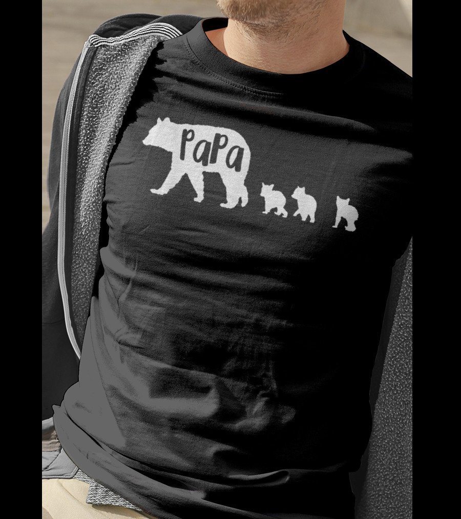Papa Bear With Three Cubs Father Dad Family T-Shirt