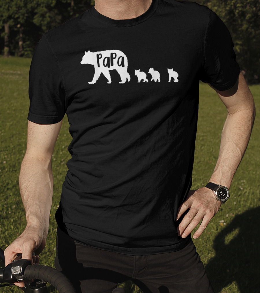 Papa Bear With Three Cubs Father Dad Family T-Shirt