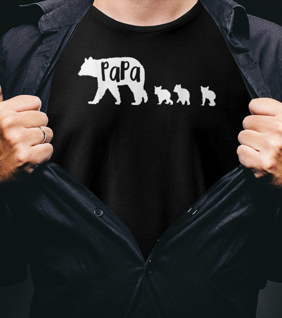 Papa Bear With Three Cubs Father Dad Family T-Shirt