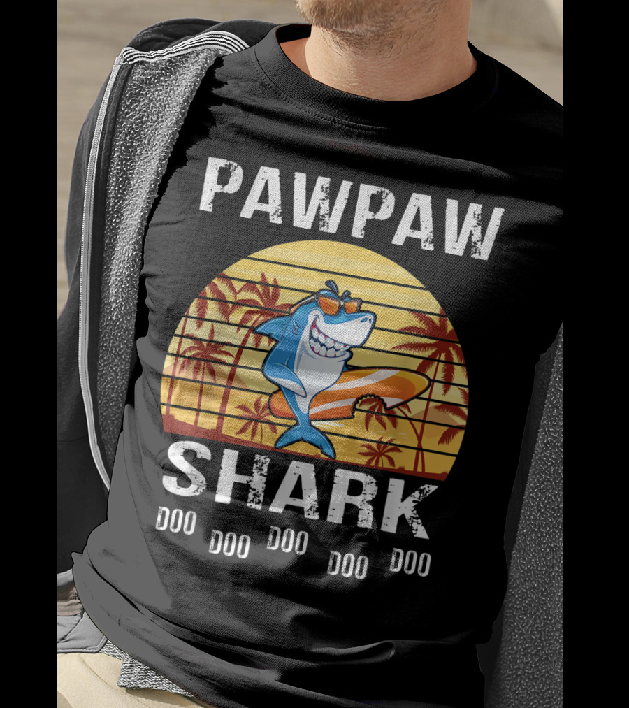 Pawpaw Shark Doo Doo Doo Doo Doo Doo Tropical Sunset T-Shirt
