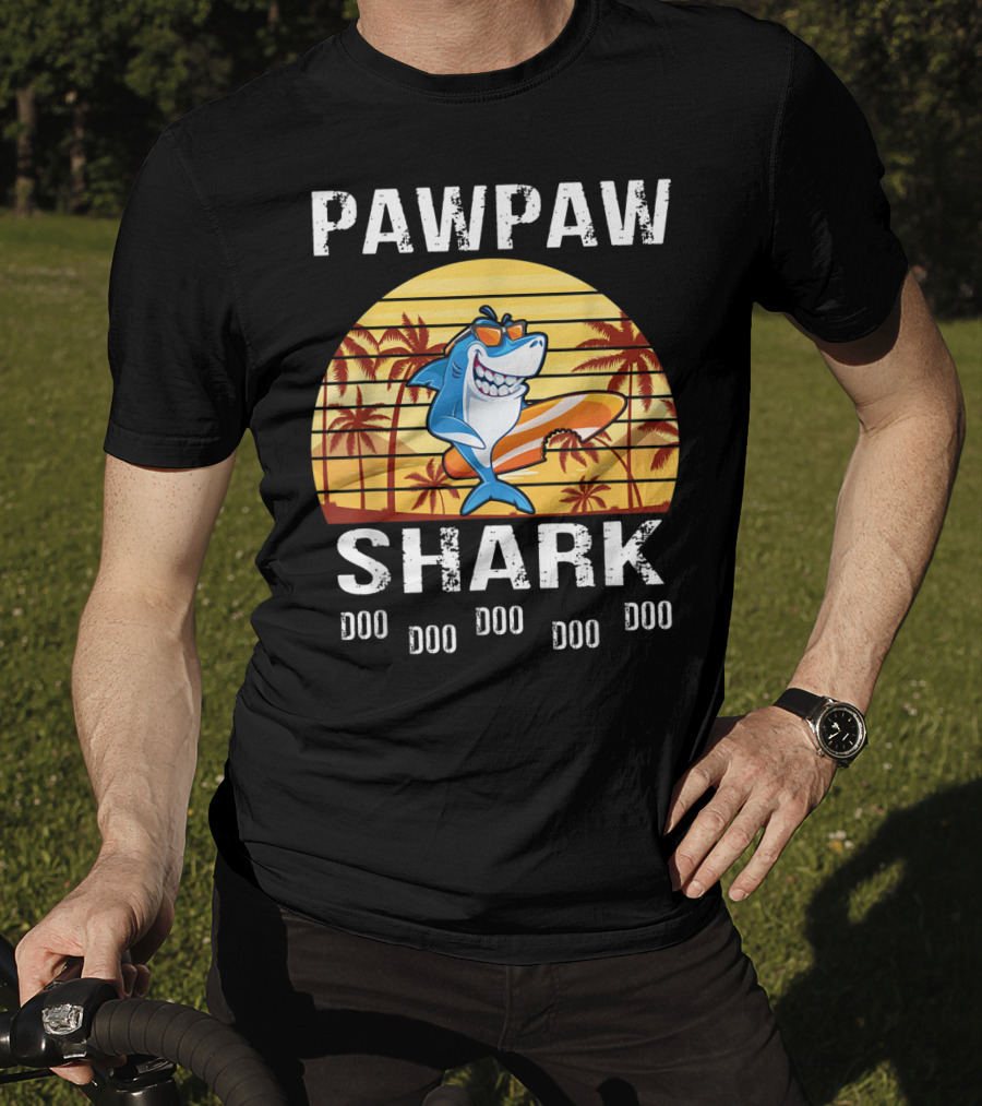 Pawpaw Shark Doo Doo Doo Doo Doo Doo Tropical Sunset T-Shirt