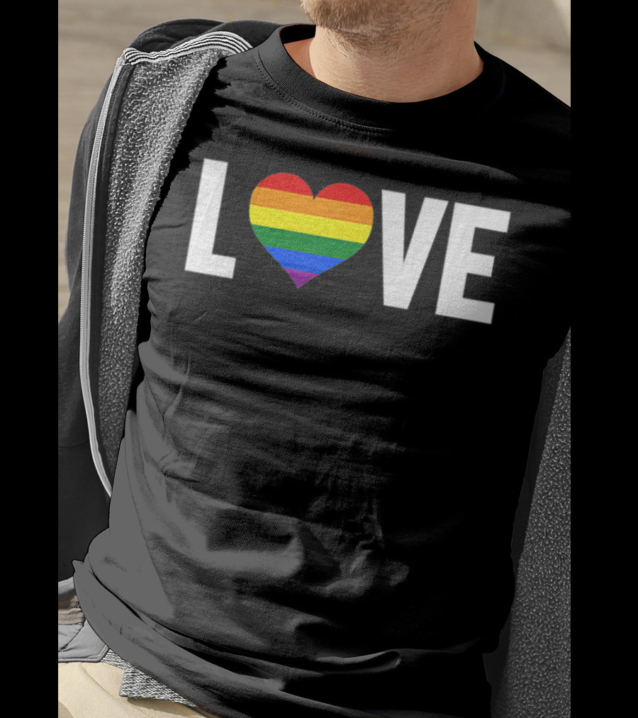 LOVE Rainbow Heart Gay Pride Flag Pocket T-Shirt