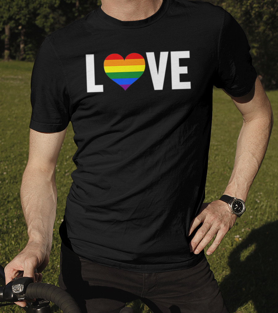 LOVE Rainbow Heart Gay Pride Flag Pocket T-Shirt