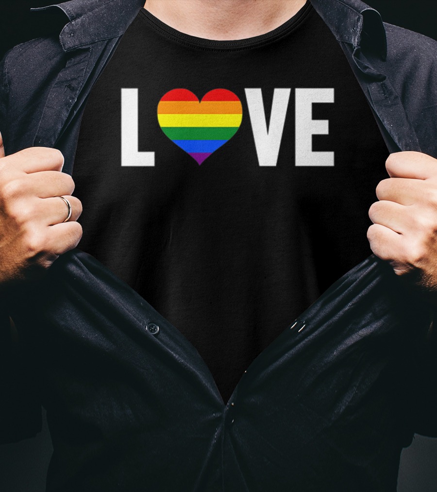 LOVE Rainbow Heart Gay Pride Flag Pocket T-Shirt