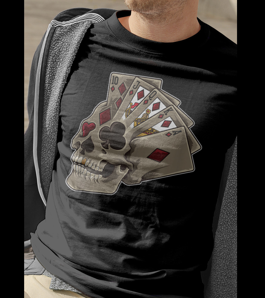Skull With Poker Cards Casino Theme Party Tank T-Shirt