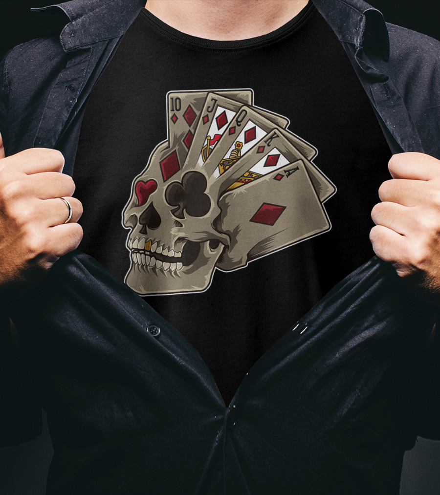 Skull With Poker Cards Casino Theme Party Tank T-Shirt
