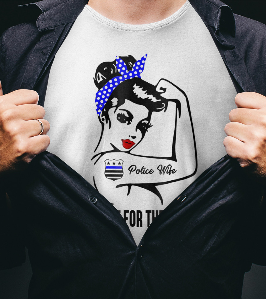 Police Wife Strength Blue Polka Dot Bandana Icon Tattoo T-Shirt